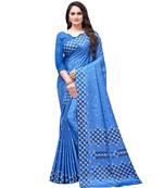 Blue printed Silk blend saree with blouse
