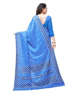 Blue printed Silk blend saree with blouse 2