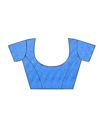 Blue printed Silk blend saree with blouse 5