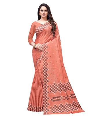 Peach printed Silk blend saree with blouse 1