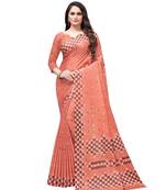 Peach printed Silk blend saree with blouse