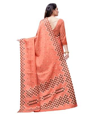 Peach printed Silk blend saree with blouse 2