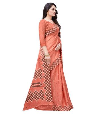 Peach printed Silk blend saree with blouse 4