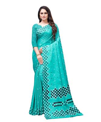 Green printed Silk blend saree with blouse 1