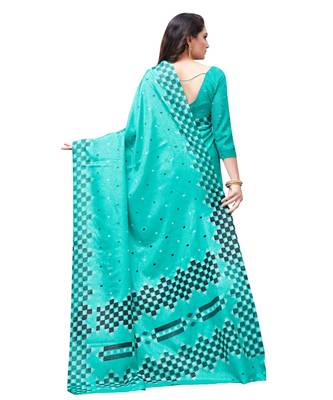 Green printed Silk blend saree with blouse 2