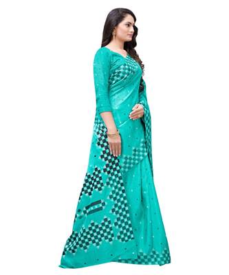 Green printed Silk blend saree with blouse 4