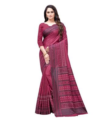 Maroon printed Silk blend saree with blouse 1