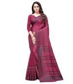 Maroon printed Silk blend saree with blouse