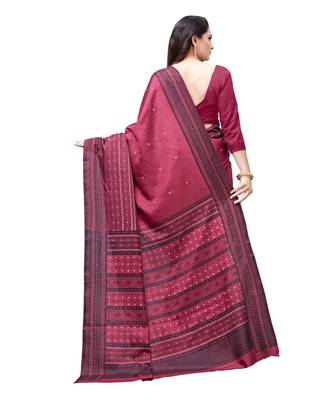Maroon printed Silk blend saree with blouse 2