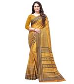 Mustard printed Silk blend saree with blouse