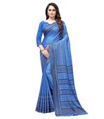 Blue printed Silk blend saree with blouse