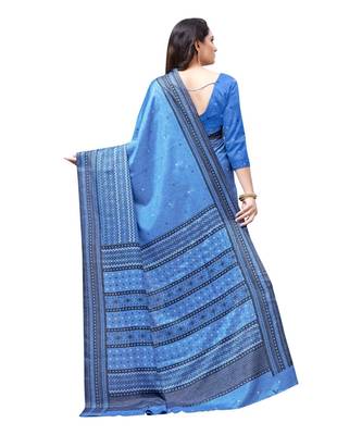 Blue printed Silk blend saree with blouse 2
