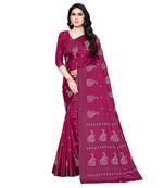 Maroon printed Silk blend saree with blouse