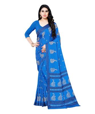Blue printed Silk blend saree with blouse 1