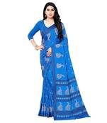 Blue printed Silk blend saree with blouse