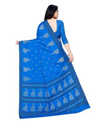 Blue printed Silk blend saree with blouse 2