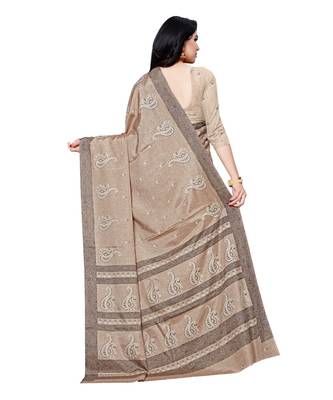 Beige printed Silk blend saree with blouse 2