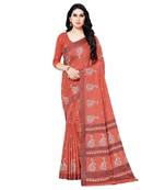 Peach printed Silk blend saree with blouse