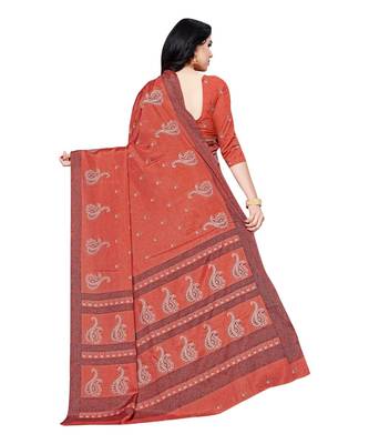 Peach printed Silk blend saree with blouse 2
