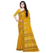 Mustard printed Silk blend saree with blouse