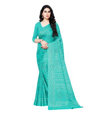 Green printed Silk blend saree with blouse 1