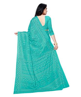 Green printed Silk blend saree with blouse 2