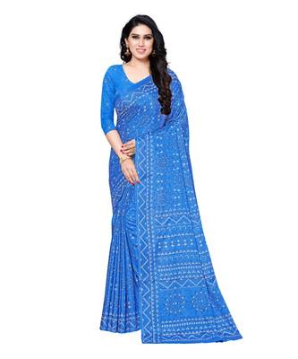 Blue printed Silk blend saree with blouse 1