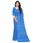 Blue printed Silk blend saree with blouse