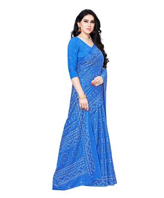 Blue printed Silk blend saree with blouse 2