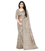 Beige printed Silk blend saree with blouse