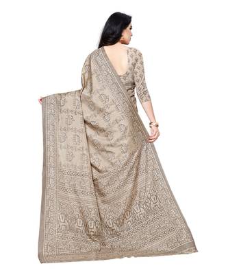 Beige printed Silk blend saree with blouse 2