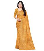 Mustard printed Silk blend saree with blouse