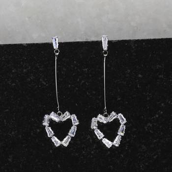 Silver Plated Fashion Heart Shape Diamond Dangle Earring For Women Girl 1