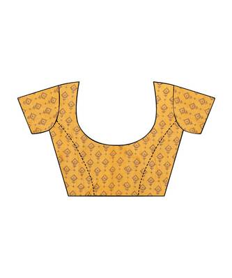 Mustard printed Silk blend saree with blouse 5