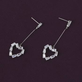 Silver Plated Fashion Heart Shape Diamond Dangle Earring For Women Girl 2