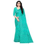 Green printed Silk blend saree with blouse
