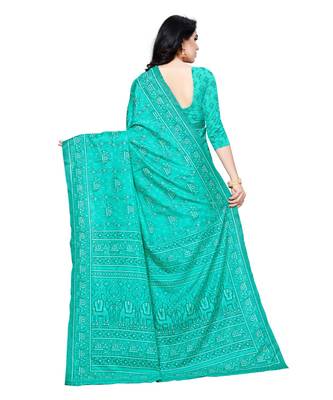 Green printed Silk blend saree with blouse 2
