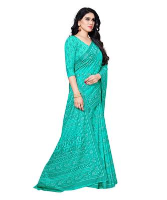 Green printed Silk blend saree with blouse 4