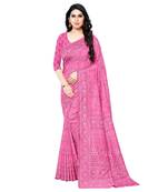 Pink printed Silk blend saree with blouse