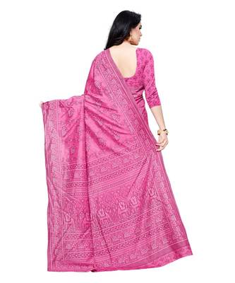 Pink printed Silk blend saree with blouse 2