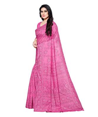 Pink printed Silk blend saree with blouse 3