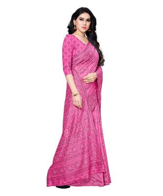Pink printed Silk blend saree with blouse 4