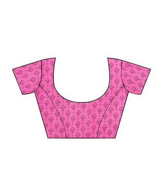 Pink printed Silk blend saree with blouse 5