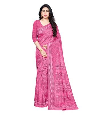 Pink printed Silk blend saree with blouse 1