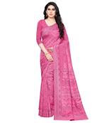 Pink printed Silk blend saree with blouse