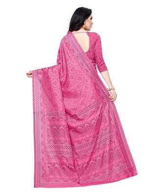 Pink printed Silk blend saree with blouse 2