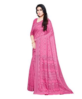 Pink printed Silk blend saree with blouse 3