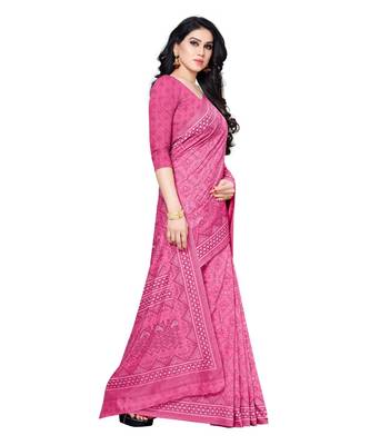 Pink printed Silk blend saree with blouse 4