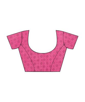 Pink printed Silk blend saree with blouse 5