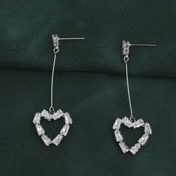 Silver Plated Fashion Heart Shape Diamond Dangle Earring For Women Girl 4
